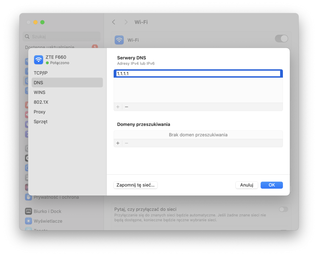 Jak zmienić DNS macOS cloudflare ipv6