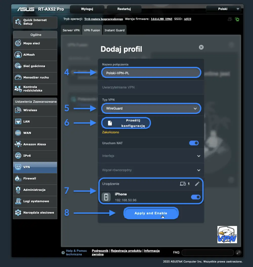 Asus Router VPN Klient WireGuard - Polski VPN