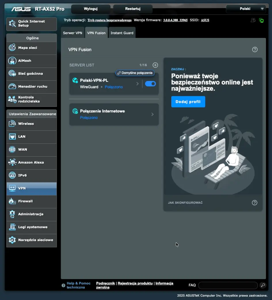 Asus Router VPN WireGuard Klient - Polski VPN - Sukces