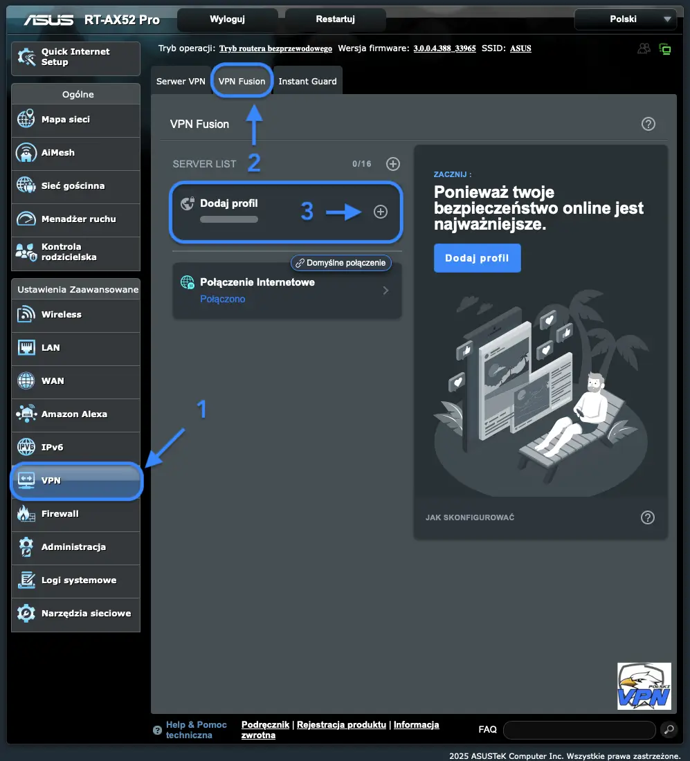 klient vpn - router asus - openvpn - vpn - vpn fusion - dodaj profil