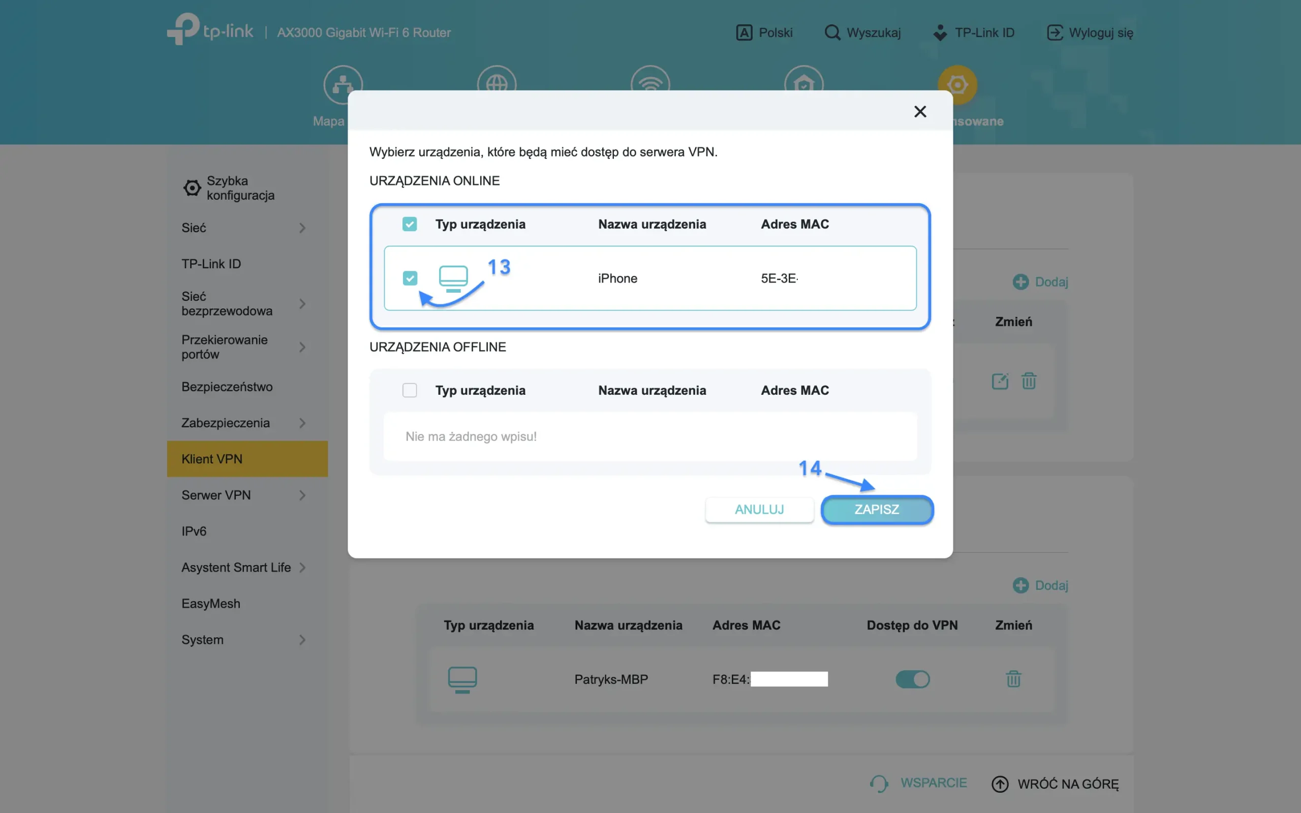 open vpn - tp-link - dodaj klienta vpn