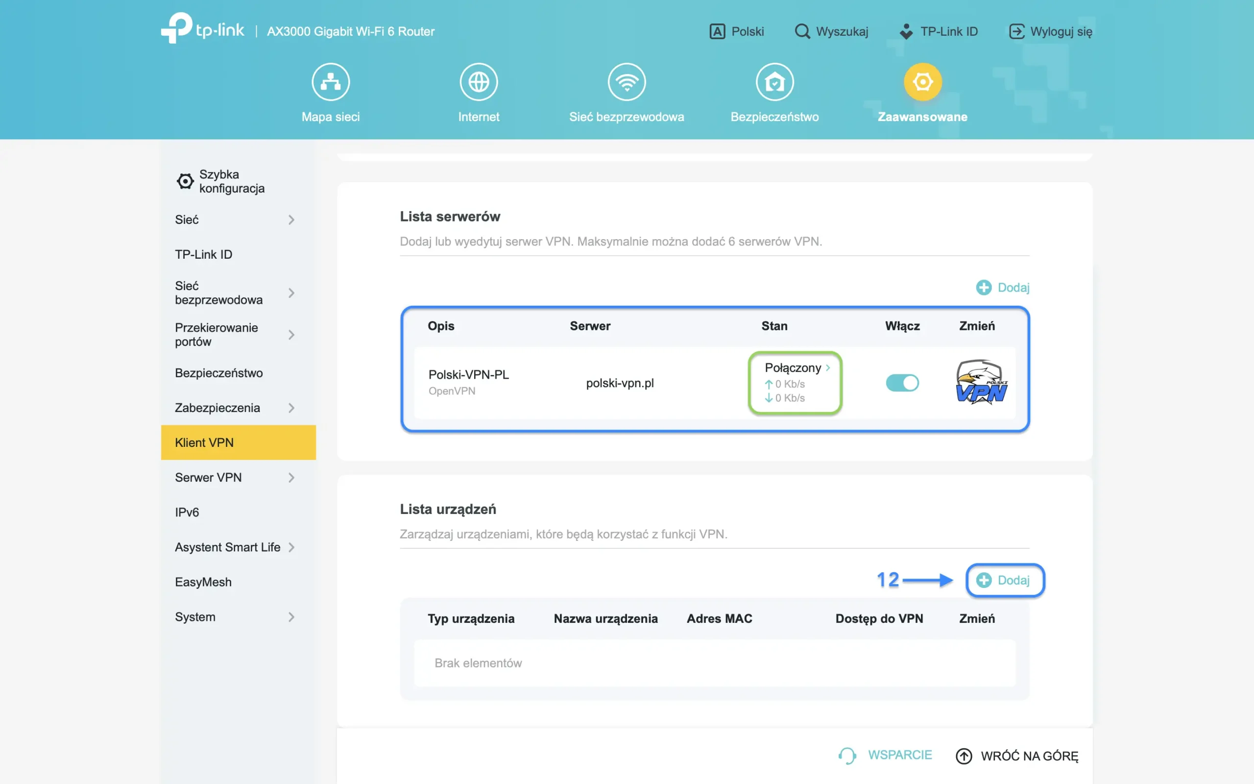 openvpn - tp-link - klient vpn dodaj urzadzenie