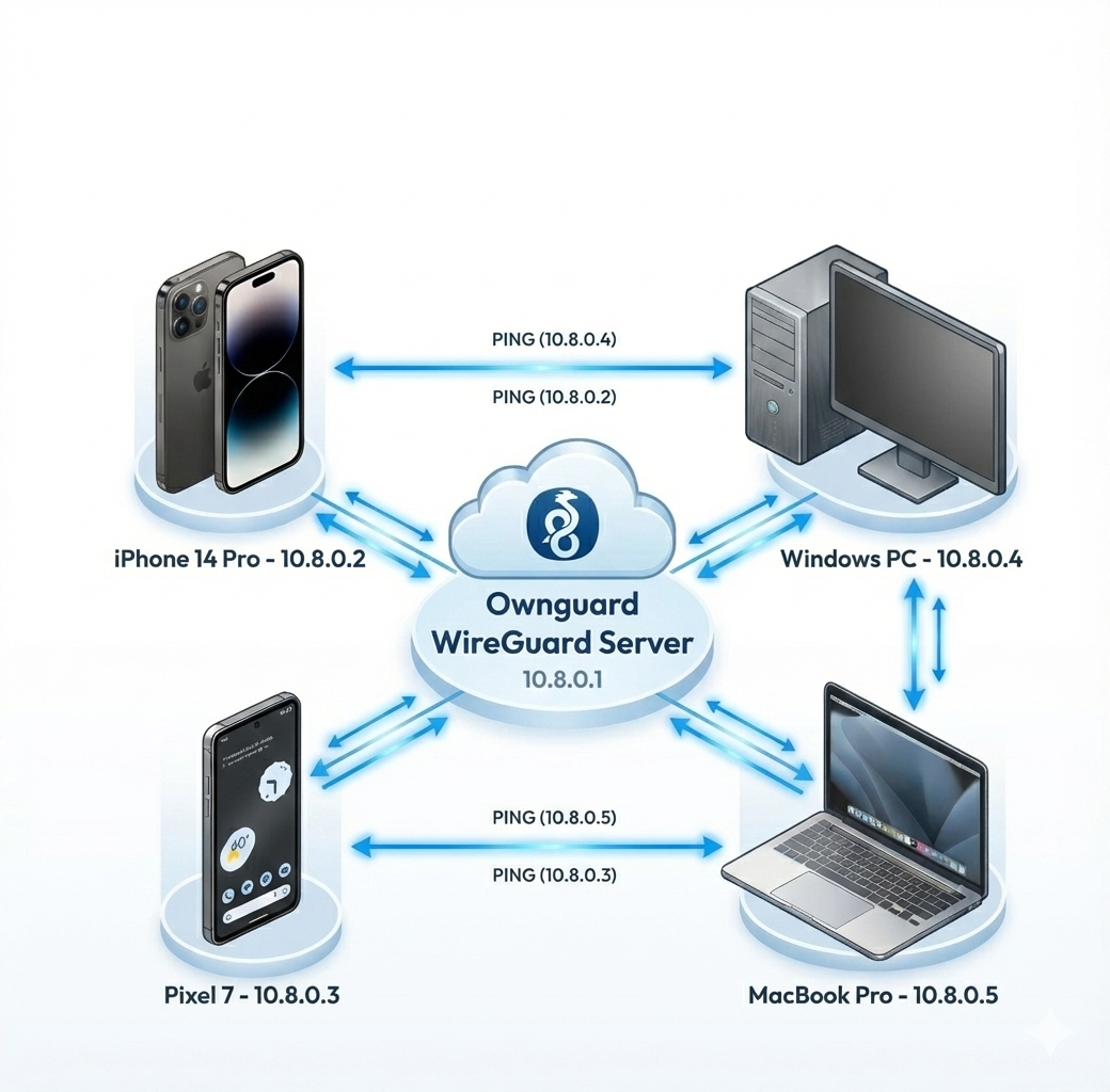 Schemat sieci Mesh WireGuard